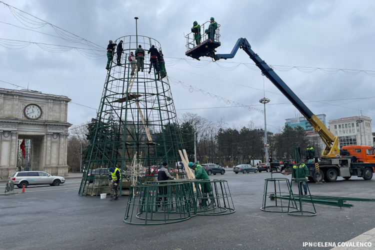 În Piața Marii Adunări Naționale a început amenajarea Pomului de Crăciun