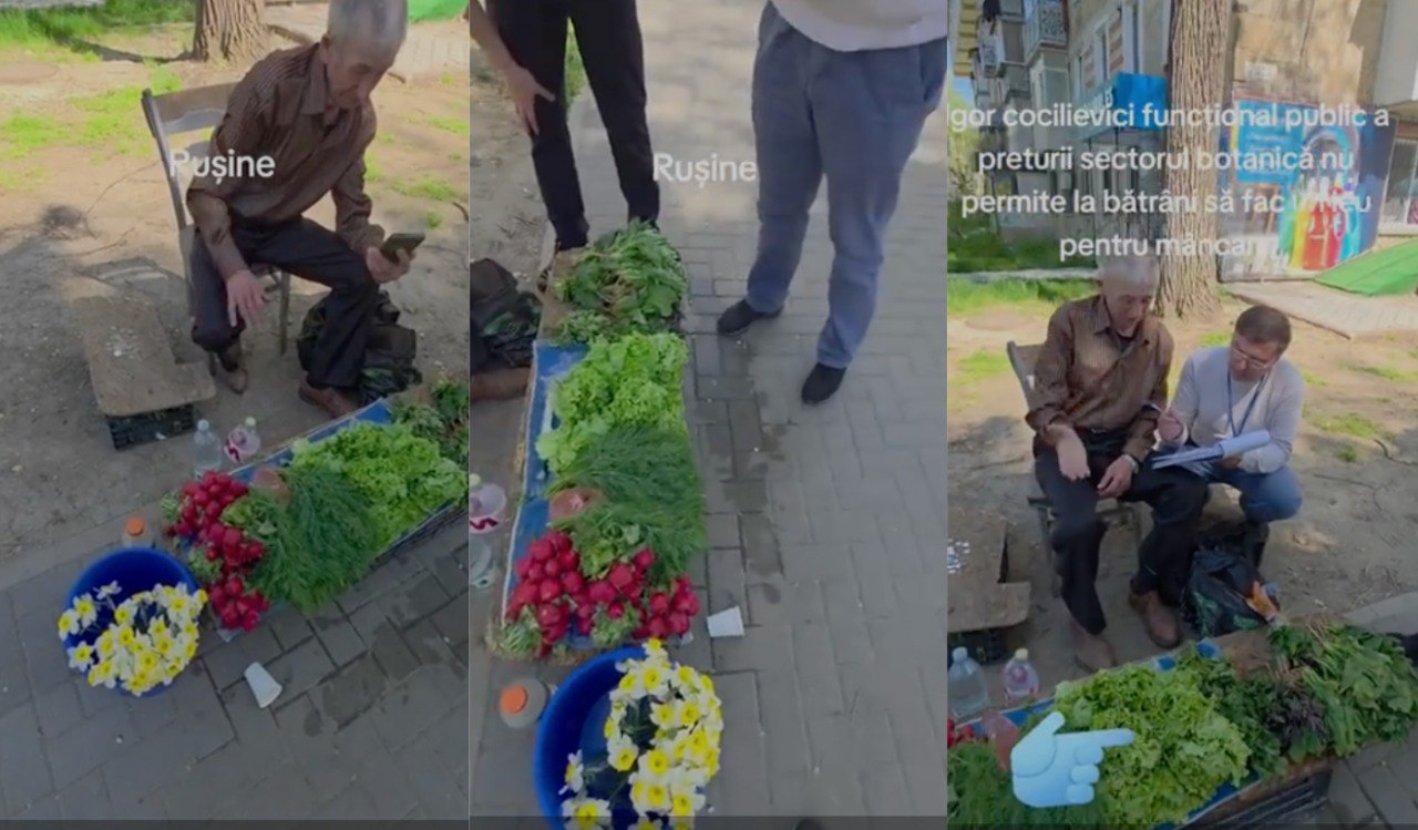 Un bărbat, amendat de un angajat al Preturii Botanica pentru că vindea verdețuri pe trotuar