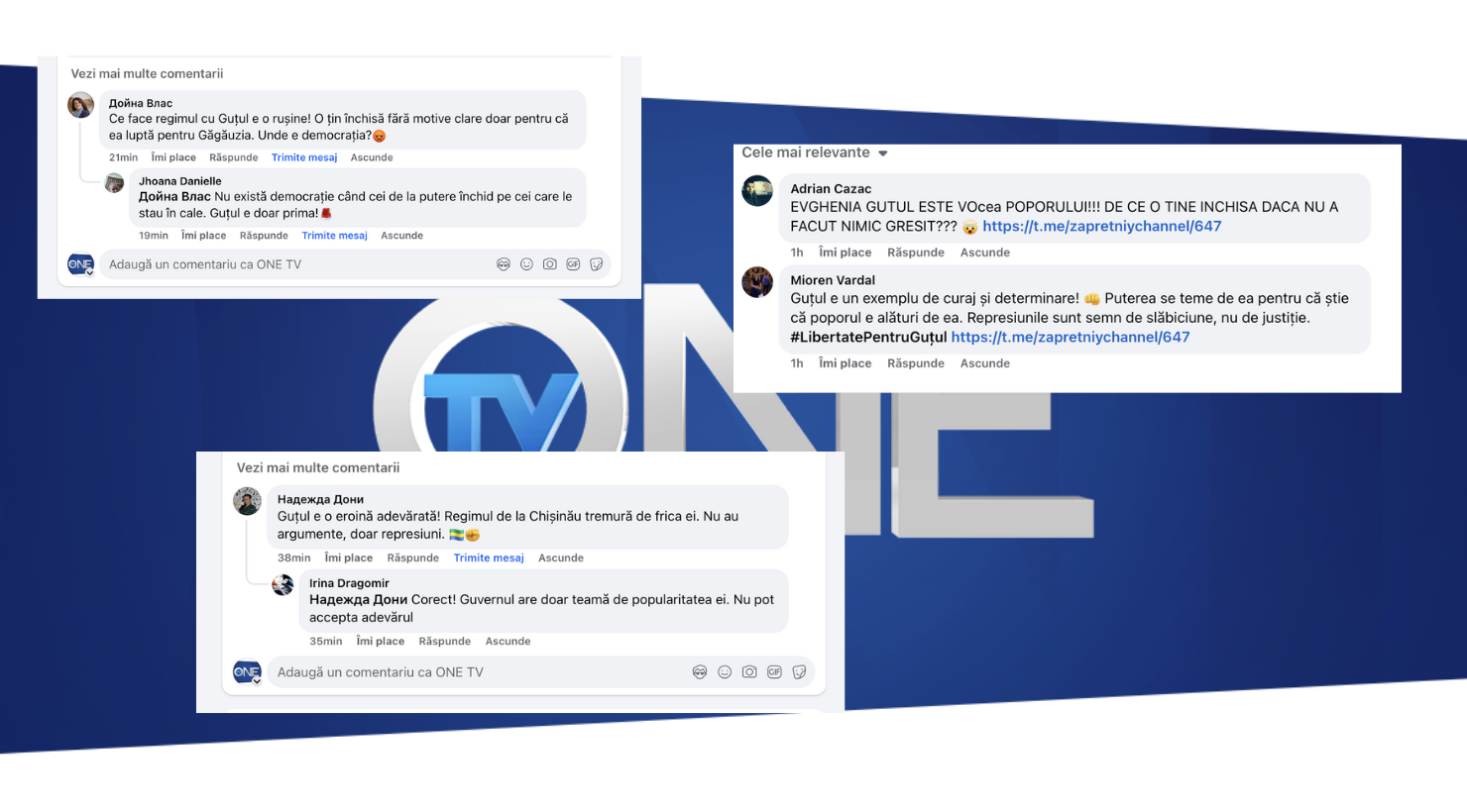 Pagina de Facebook a ONE TV, invadată de boți pro-Guțul: zeci de mesaje identice