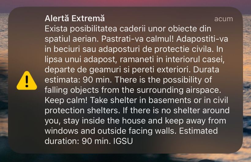 Alertă RO-Alert în județul Tulcea: Posibilitatea căderii unor obiecte din spațiul aerian