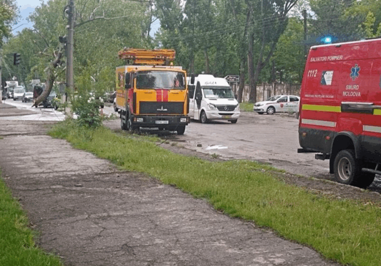 FOTO Pericol la Bălți: Vântul a doborât o creangă peste firele electrice