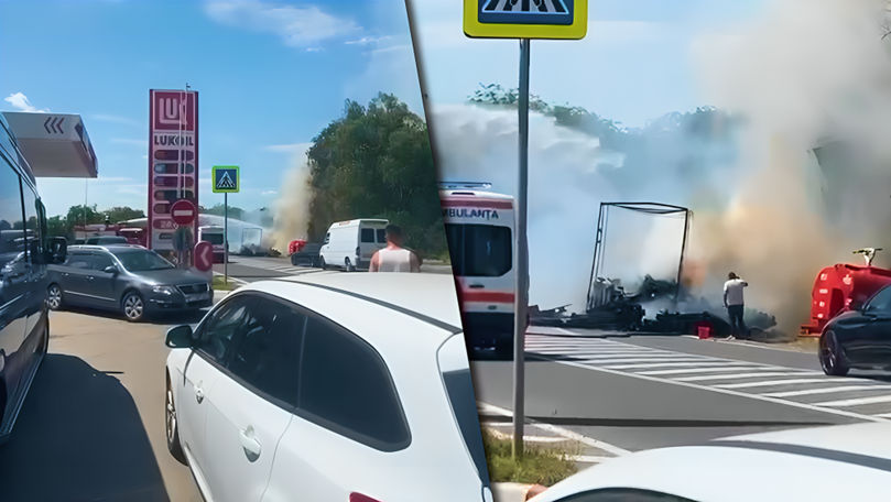 INCENDIU la Anenii Noi. Remorca unui camion, încărcată cu lemne, cuprinsă de flăcări
