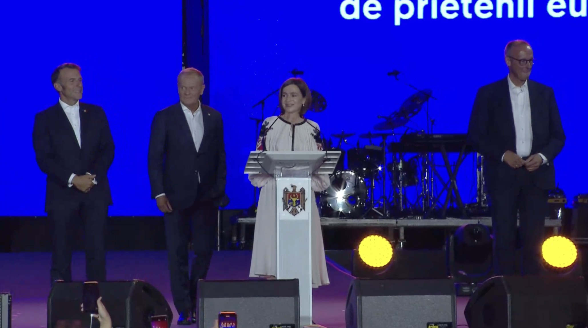 Maia Sandu, Macron, Merz și Tusk, pe scena din PMAN: „Moldova este parte a Europei”