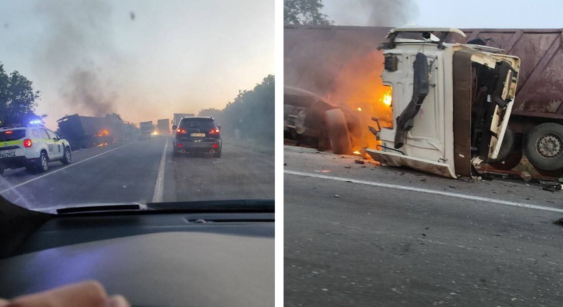 FOTO Accident grav pe șoseaua Balcani, soldat cu 3 victime. Două camioane s-au lovit violent, unul a luat foc