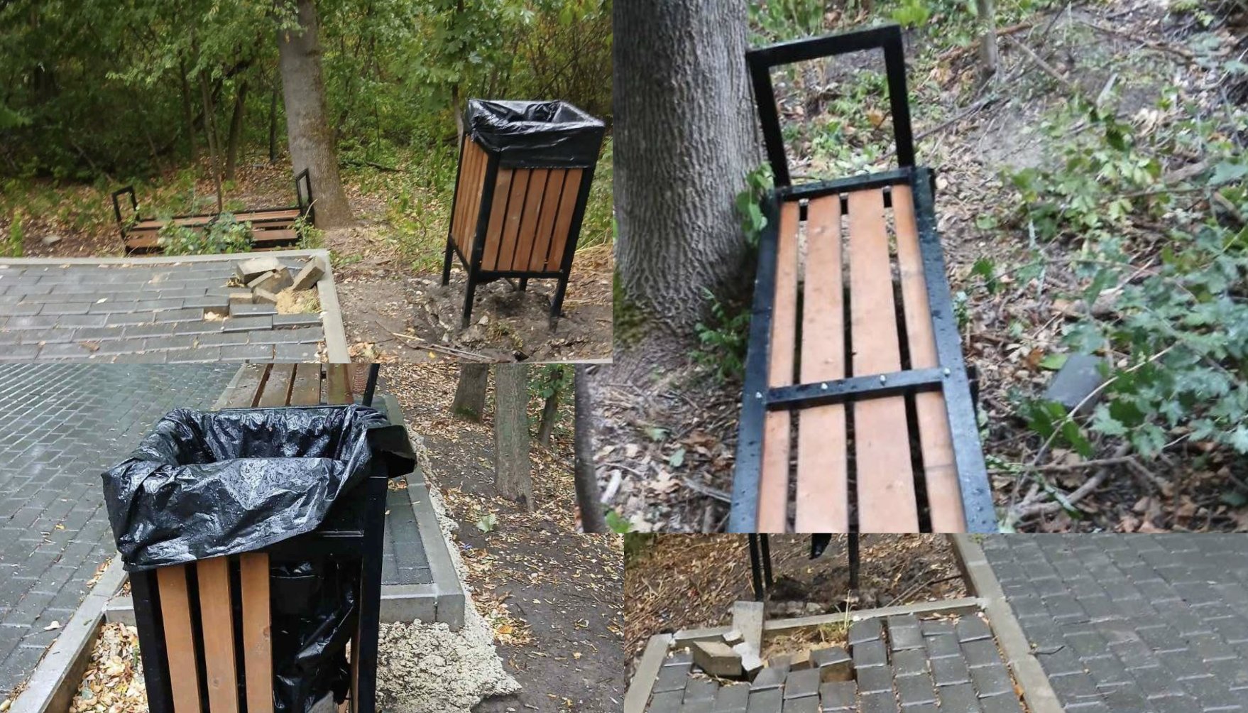 Act de vandalism în Parcul-pădure Rîșcani: Bănci distruse, coșuri de gunoi smulse și pavaj demontat
