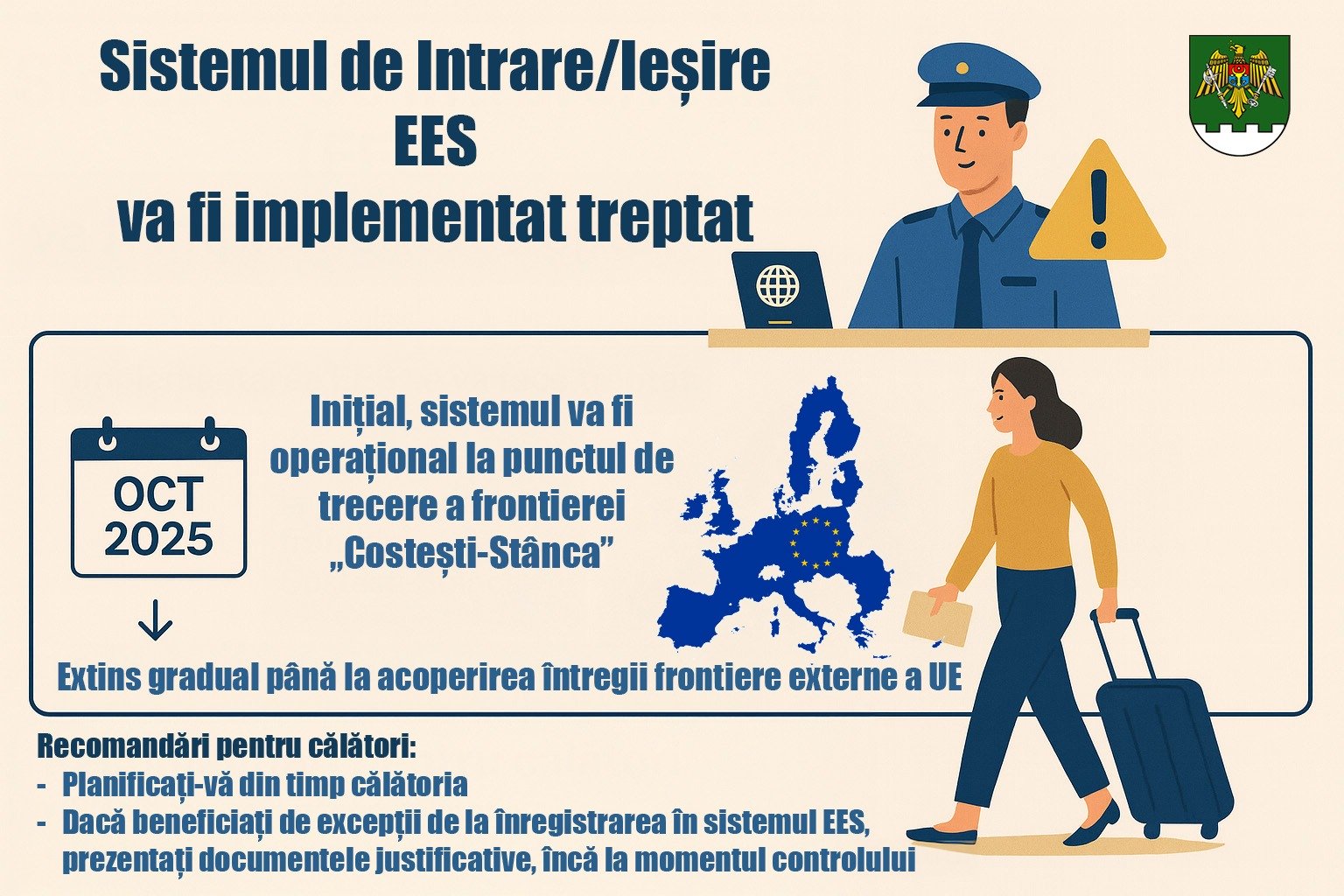 Din 12 octombrie, la frontiera moldo-română de la Costești–Stânca se aplică Sistemul european de control