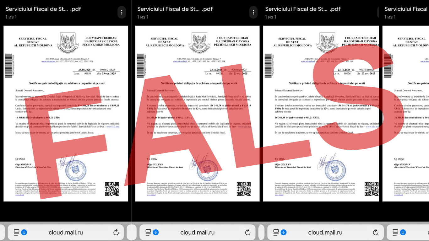 SFS avertizează cetățenii privind circulația unor documente FALSE cu utilizarea identității instituției
