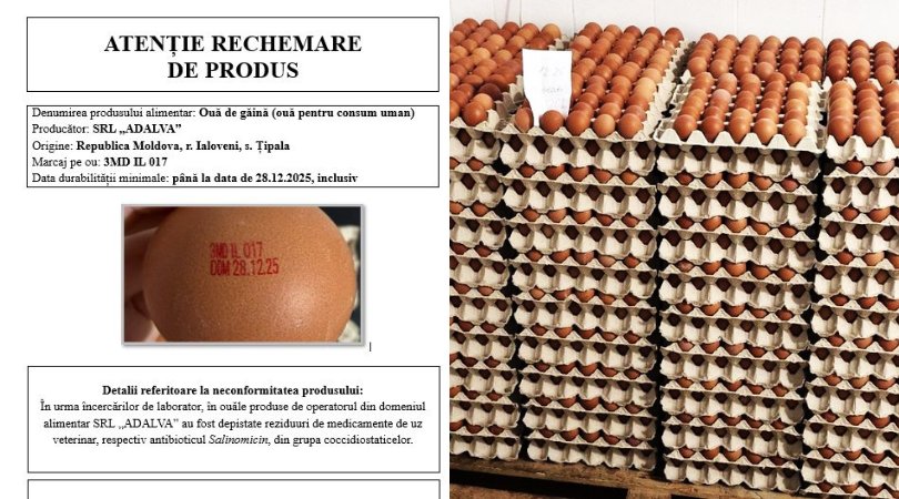 Atenție, consumatori! Ouă cu Salinomicin, retrase de pe piață