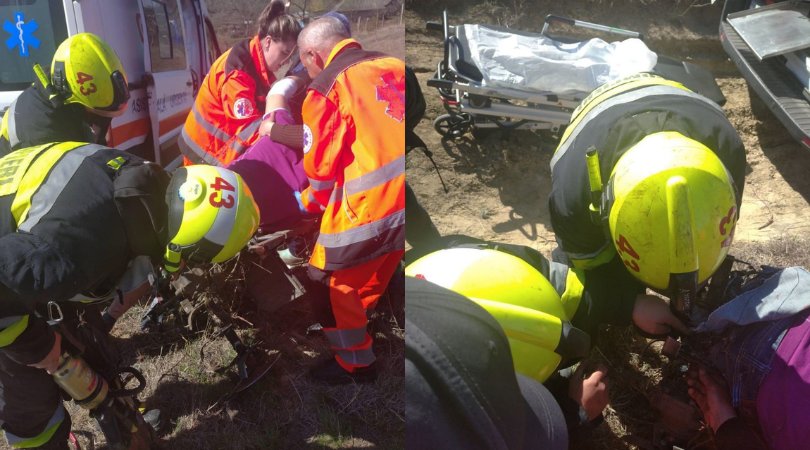 Un tânăr de 20 de ani, salvat după ce a rămas blocat într-un motocultor