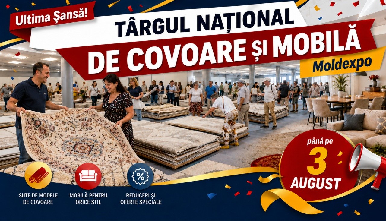 (P) Ultimele zile la Târgul Național de Covoare și Mobilă de la Moldexpo: reduceri mari și cadouri până pe 3 august
