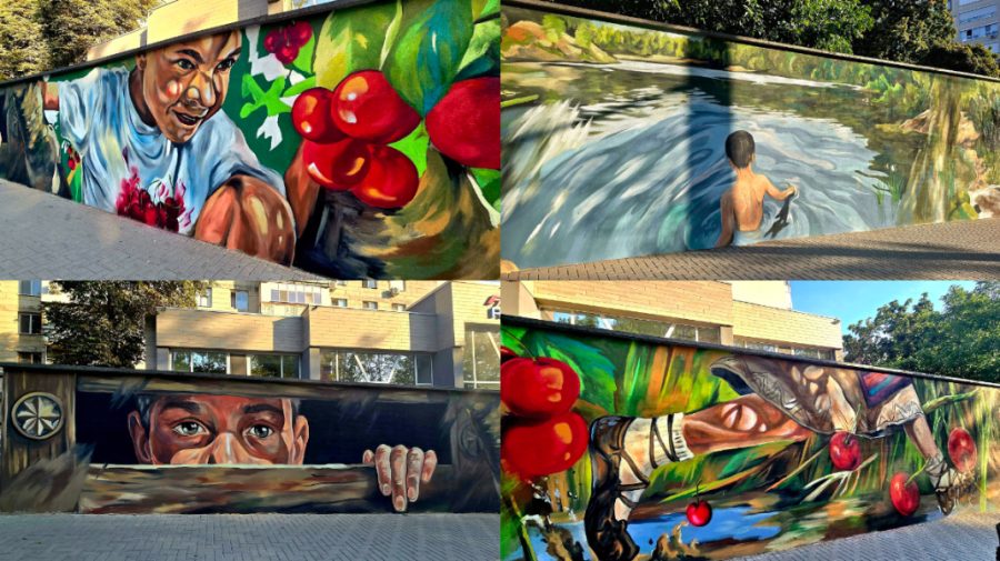 Furatul cireșelor și pupăza din tei au prins viață pe un zid din Chișinău. Ce spune autorul picturii murale