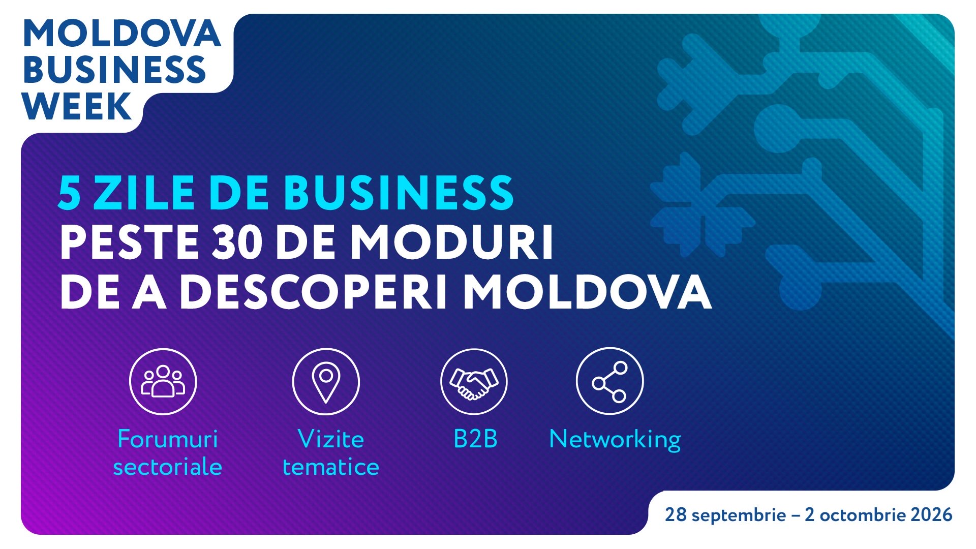 Cinci zile, peste 30 de evenimente și forumuri sectoriale. Vezi agenda completă a Moldova Business Week 2026!